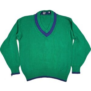 Vintage Gap Sweater Men Medium Green Cotton Cable Knit 90s Cricket Tennis Preppy